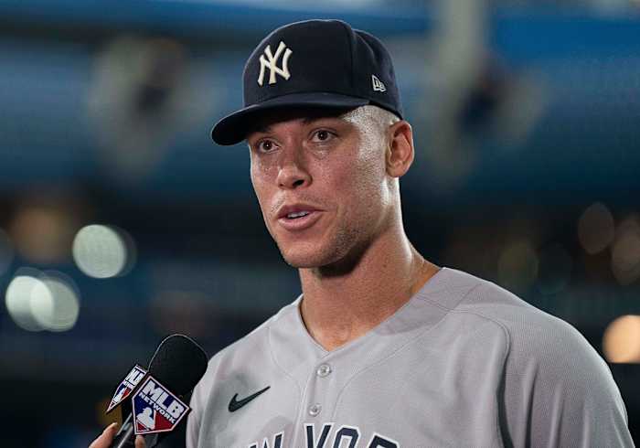 Yankees star Aaron Judge is interviewed by MLB Network.